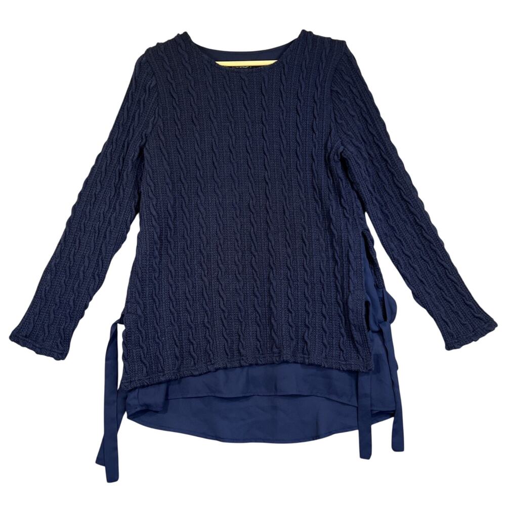 Suzanne Betro Sweater Size Small Navy Cable Knit Layered Tunic Preppy NEW